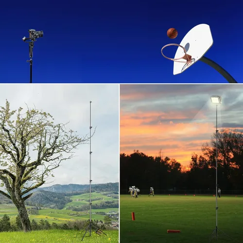Miniatura 7 de 【Resistente de 16 pies】Trípode RAUBAY Extreme Tall para cámara de video deportiva con amortiguación de aire, soporte de luz telescópico de aleación