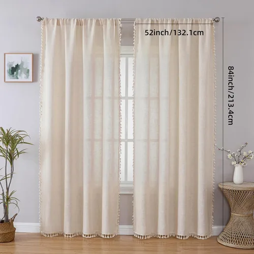Miniatura 23 de Joydeco Cortinas Bohemias Beige de 63 Pulgadas de Largo 2 Paneles, Cortinas de Granja Bohemias Súper Suaves con Borlas, Cortinas Semitransparentes
