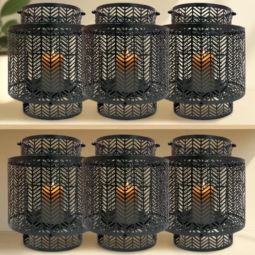 Miniatura 24 de Decozen Farol colgante para velas – Portavelas decorativo pequeño de metal negro para decoración del hogar, patio, comedor, sala de estar
