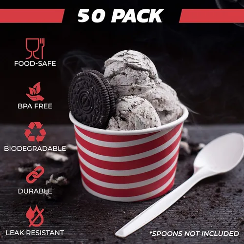 Miniatura 3 de Vasos de helado de papel premium, paquete de 50 tazas desechables de postre de 8 onzas para fiesta de yogur helado caliente y frío, 8 onzas