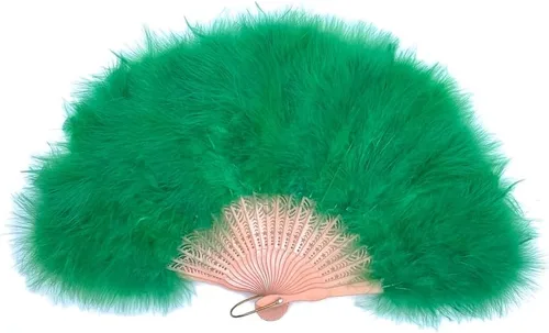 Shekyeon Abanico de plumas de Marabou estilo años 20, estilo vintage, plegable, ventilador de mano para espectáculos de baile de disfraces, Verde