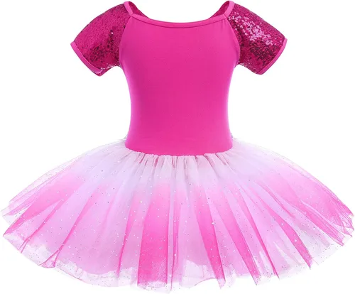 Miniatura 2 de AFAVOM Vestido de ballet de lentejuelas para niñas pequeñas, tutú con falda de tutú de flores con purpurina, leotardo de bailarina, ropa de baile