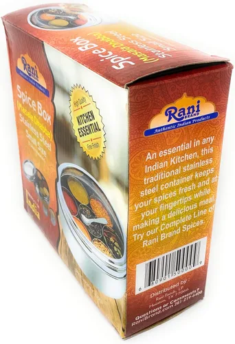Miniatura 8 de Caja de especias Rani (19.1 cm x 7.1 cm) de acero inoxidable transparente redonda para almacenamiento de especias (Masala Dabba) con 7