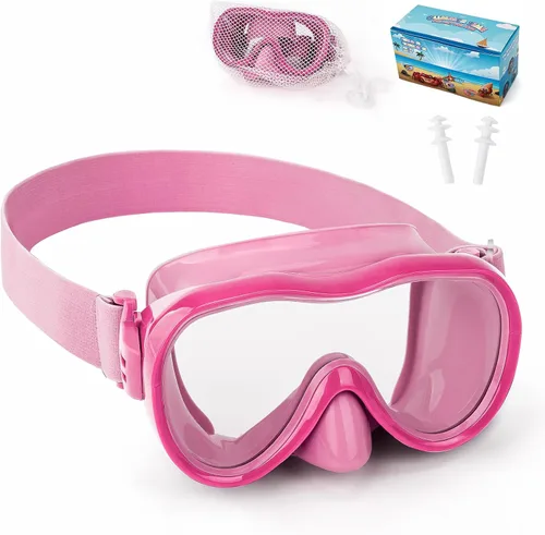 Miniatura 16 de Máscara de snorkel para niños, máscara de buceo de 180° con cubierta para la nariz, gafas de natación antiniebla para niños con correa de tela Azul