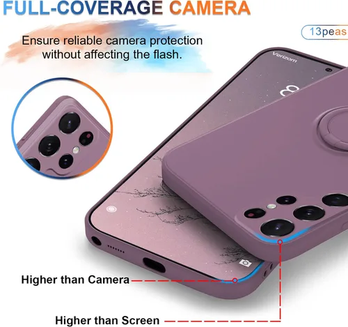 Miniatura 5 de Funda compatible con Samsung Galaxy S22 Ultra (5G 2022 lanzado), silicona con anillo giratorio de 360°, soporte magnético para automóvil, funda