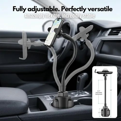 Miniatura 2 de ] Soporte para teléfono mejorado de 15 pulgadas para automóvil, soporte de teléfono de cuello de cisne largo ajustable con base expandible estable
