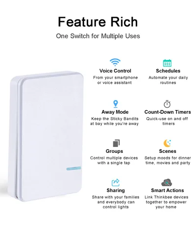 Miniatura 2 de Interruptor de luz inteligente – Thinkbee 2.4Ghz Wifi Kit de interruptor de luz inalámbrico, compatible con Alexa, Google Assistant e IFTTT, control