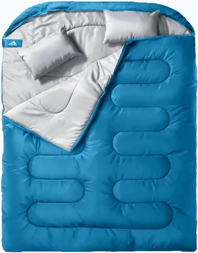 Miniatura 11 de MEREZA Saco de dormir doble para adultos y hombres con almohada, tamaño XL, Queen, saco de dormir para dos personas para todas las estaciones