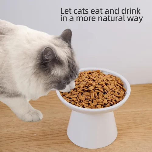 Miniatura 6 de Cuencos de Cerámica Extra Anchos Elevados de 6.2 Pulgadas para Gatos, Juego de Cuencos de Comida y Agua para Gatos Mayores Grandes y Perros Blanco-4