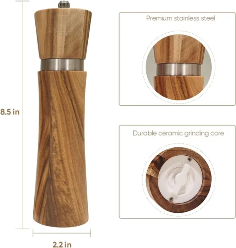 Miniatura 6 de Juego de molinillo de sal y pimienta de madera, juego de molinillo de sal y pimienta de madera de acacia, juego de sal y pimienta de madera