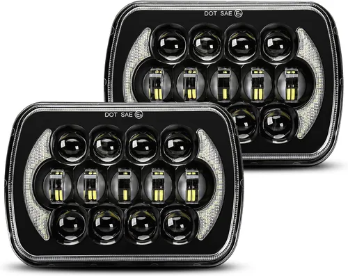 LX-LIGHT 105W 1000% Brillante Faros LED Negros H6054 5x7 7x6 DRL Antirreflejos Haz Sellado Alto/Bajo Compatible con Jeep Wrangler YJ Cherokee XJ