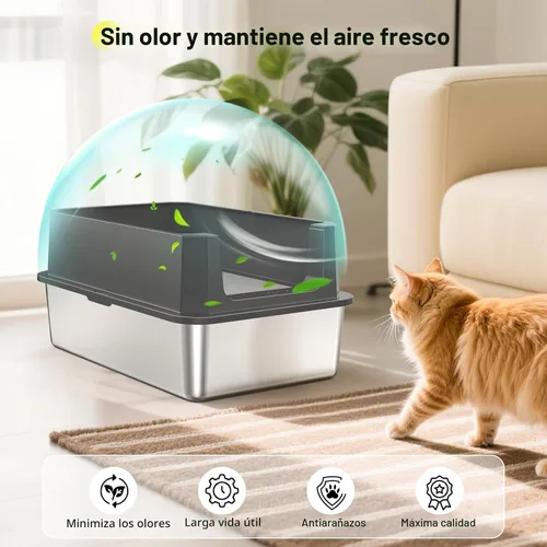 Miniatura 5 de Caja de arena de acero inoxidable, cajas de arena extra grandes para gatos grandes, caja de arena de metal extragrande para gatos con tapa, caja XL