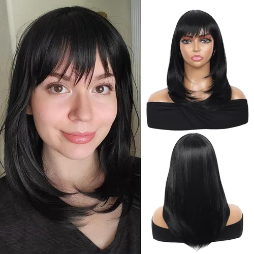 Miniatura 2 de Kalyss peluca de mujer larga lacia, de pelo sintético negro para mujeres (negro)