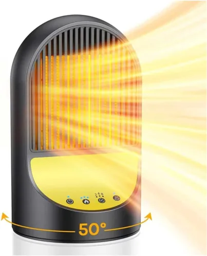 Calentador de espacio, calentadores eléctricos portátiles de 1500 W para uso en interiores, oscilación de 50°, temporizador de 8 horas, 3 modos,
