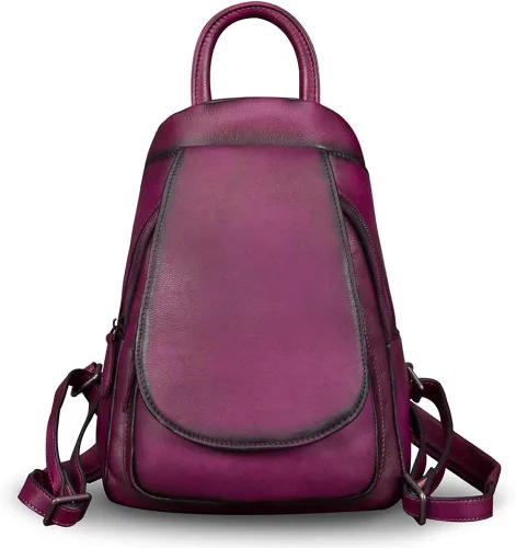 Miniatura 3 de Mochila de cuero para mujer, estilo vintage, hecha a mano, informal, pequeña mochila