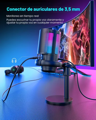 Miniatura 5 de Micrófono para juegos para PC: micrófono USB para Podcasts, Videos y Streaming - Micrófono condensador con silencio rápido y Filtro Pop - Micrófono