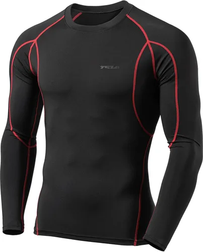 TSLA - Paquete de 1 o 3 camisas de compresión de manga larga FPU 50+ para hombre, camisa de entrenamiento atlético, protector de erupción para