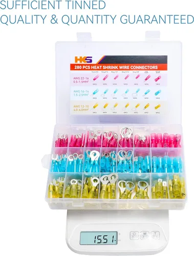 Miniatura 4 de HKS Herramienta de crimpado para conectores termorretráctiles con pelador 3 en 1 y 280 piezas de conectores termorretráctiles impermeables de grado