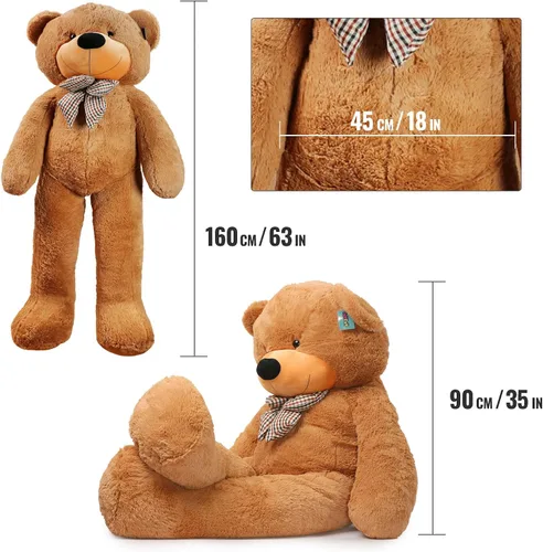 Miniatura 9 de Joyfay Oso de peluche gigante de 63 pulgadas, color marrón claro, enorme 5.25 pies, oso de peluche, regalo grande de San Valentín