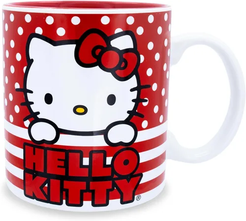 Silver Buffalo Sanrio Hello Kitty - Taza de cerámica con lunares rojos y blancos, 20 onzas Hello Kitty lunares rojos y blancos