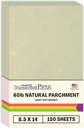 150 hojas de papel de pergamino natural con texto 60# (enlace = 24) – 8.5 x 14 pulgadas tamaño legal – 60 libras no es peso de tarjeta – Semblance