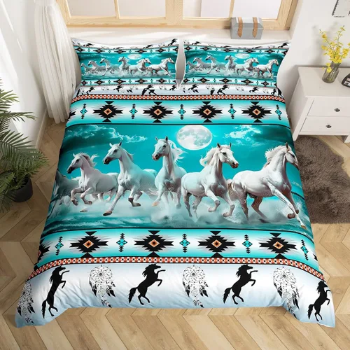 Miniatura 20 de Juego de funda de edredón con diseño de caballos, atrapasueños para niños, adolescentes, hombres, funda de edredón con estampado de caballos