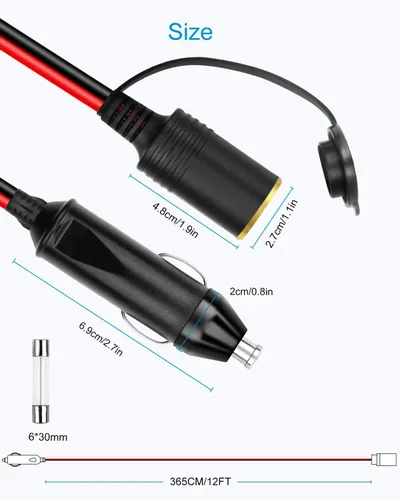 Miniatura 2 de ALITOVE Cable de extensión para encendedor de cigarrillos de 12 AWG, 12 pies, 30 A, 360 W, máximo, cable de alimentación resistente, enchufe macho a