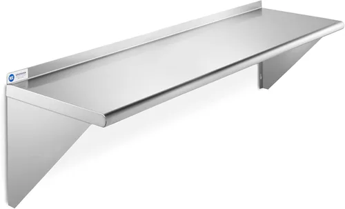 Miniatura 9 de GRIDMANN Estante de montaje en pared de acero inoxidable de 14 x 72 pulgadas con protector contra salpicaduras, grado comercial, estantería