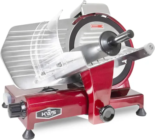 KWS MS-10XT Premium - Cortadora eléctrica de carne de 320 W, 10 pulgadas, color rojo con hoja de teflón antiadherente, rebanadora de carne Exterior