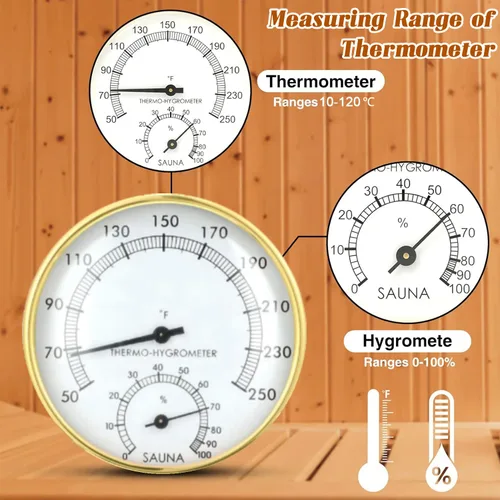 Miniatura 4 de Termómetro de sauna 2 en 1 termómetro de sauna Fahrenheit higrómetro humedad interior medición de temperatura para sauna de vapor infrarrojo Hostel