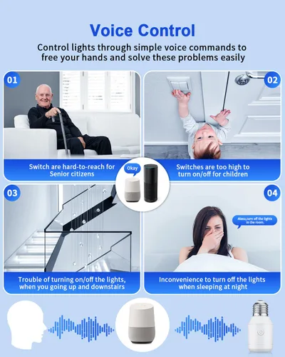 Miniatura 3 de Enchufe de luz de control remoto con WiFi (solo 2.4G), WiFi inteligente y Bluetooth y adaptador de bombilla RF433 E26 E27 e interruptor de pared