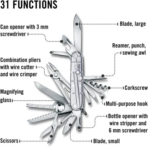 Miniatura 4 de Victorinox Swiss Champ - Cuchillo suizo del ejército, 33 funciones, navaja de bolsillo de fabricación suiza con hoja grande, destornillador, cincel