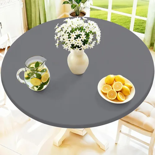 Miniatura 34 de Moosfor Mantel redondo de elastano, elástico ajustable impermeable para mesas de 18 a 24 pulgadas, mantel de picnic elástico lavable para Azul