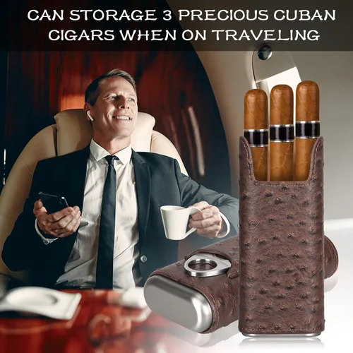 Miniatura 2 de COOL KNIGHT - Estuche de cuero para puros con forro de madera de cedro, humidor portátil para viajes, accesorios para puros que incluyen cortador