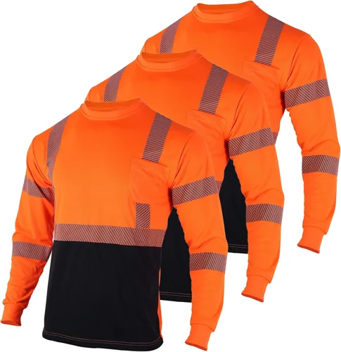 VENDACE 3 piezas de camisetas de seguridad reflectantes de alta visibilidad de manga larga para trabajo en construcción para hombres Clase 3