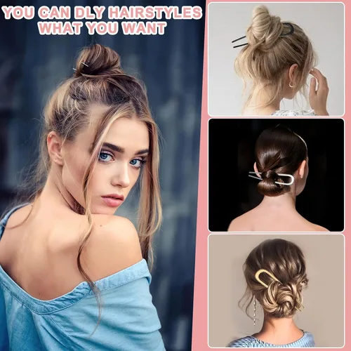 Miniatura 3 de YONOY 3 pinzas de metal para el cabello francés, en forma de U, 2 puntas para moños, horquilla de cabello con torsión francesa, palos