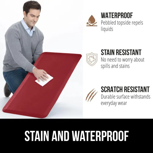 Miniatura 4 de GORILLA GRIP Alfombrillas de Cocina Cómodas y Acolchadas para el Piso, Superficie Superior Suave Resistente al Agua y a las Manchas, Alfombrilla Rojo