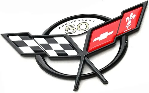 Miniatura 5 de Juego de 2 emblemas de tapa de nariz y tronco para Corvette 2003 50 aniversario, nuevas reproducciones de repuesto para Corvette, negro y rojo