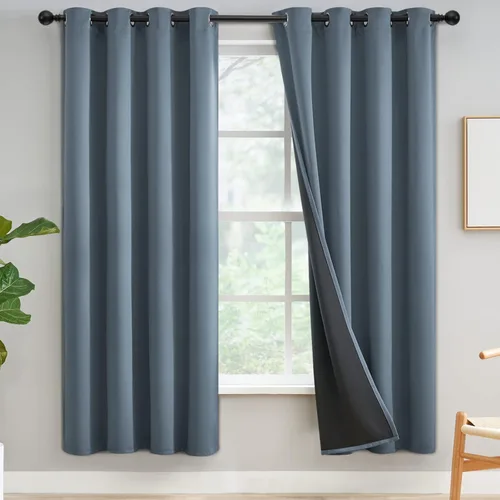 Miniatura 187 de Yakamok Cortinas negras, cortinas de ventana con aislamiento térmico y eficiencia energética para dormitorio, cortinas opacas completas y cortinas