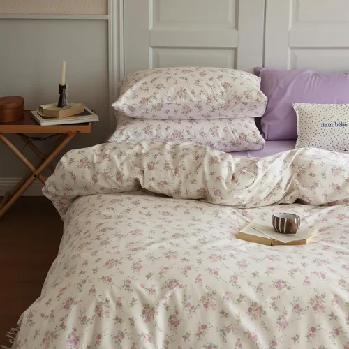 Miniatura 34 de VM VOUGEMARKET - Juego de funda de edredón floral amarilla de 3 piezas para niñas, de algodón, funda de edredón de flores rosas con cierre de F#