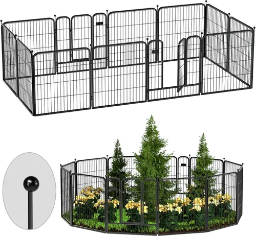 Miniatura 9 de Valla de jardín al aire libre con puerta, paquete de 6 unidades de 32 pulgadas de alto x 14 pies de largo, metal resistente, valla decorativa
