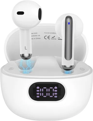 Auriculares inalámbricos Bluetooth para iPhone 17 16 Pro Max 16e 16 Plus 16 15 Pro Max 15, V5.3 48H Auriculares inalámbricos con pantalla LED Blanco