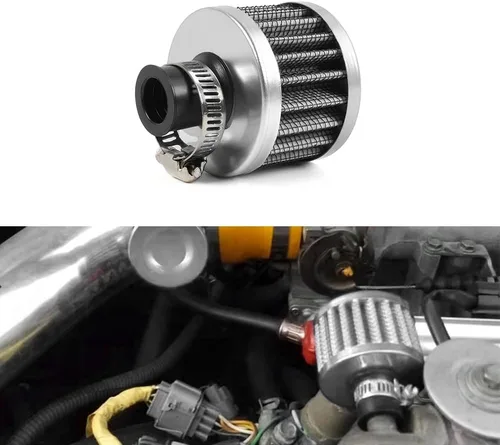 Miniatura 28 de 2 piezas de filtro de aire de entrada de aire frío con respiradero de 12 mm, filtro de respiración para tapa de válvulas para automóvil y Negro
