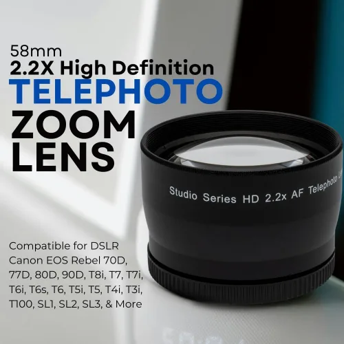 Miniatura 2 de 58mm 2.2X Lente de Zoom Telefoto de Alta Definición para DSLR Canon EOS Rebel 70D 77D 80D 90D T8i T7 T7i T6i T6s T6 T5i T5 T4i T3i T100 SL1 SL2 SL3