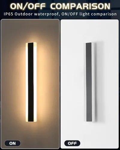 Miniatura 70 de Luz de pared exterior moderna de 47 pulgadas, accesorios de iluminación exterior de acrílico negro de 3000K, montaje en pared, luces de porche