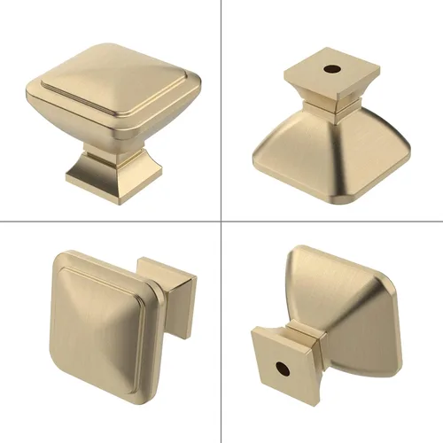 Miniatura 6 de 9BUILD Paquete de 6 pomos de latón cepillado de 1.2 pulgadas para gabinetes, pomos dorados para cajones, perillas cuadradas para gabinetes