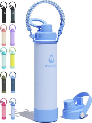 Miniatura 24 de Botella de agua aislada de 18 onzas con 2 tapas (tapa de popote y boquilla 2 en 1, tapa magnética), botella de agua delgada con correa, botella