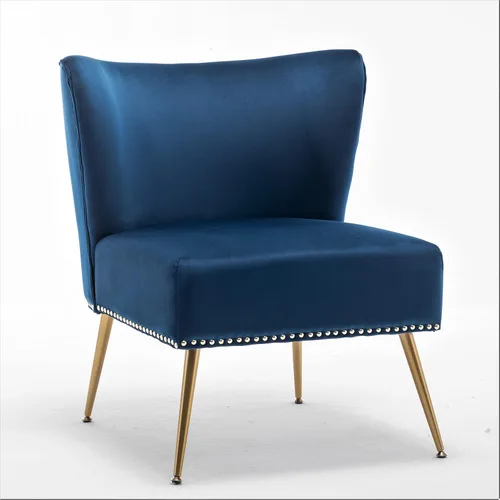 Miniatura 13 de Container Furniture Direct Thia Silla decorativa de terciopelo sin brazos para sala de estar, elegante asiento con ribete de cabeza de clavo, patas