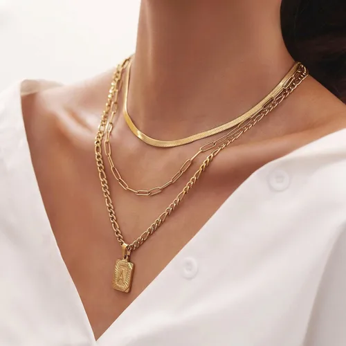 Miniatura 3 de Honsny Collares de oro con inicial para mujer, delicado colgante de letra cuadrada de serpiente de oro de 18 quilates, collar de gargantilla