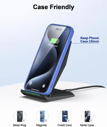 Miniatura 6 de Cargador inalámbrico rápido, [2 unidades] Soporte de carga inalámbrico certificado NANAMI Qi compatible con iPhone 17/17 Air/17 Pro/17 Pro